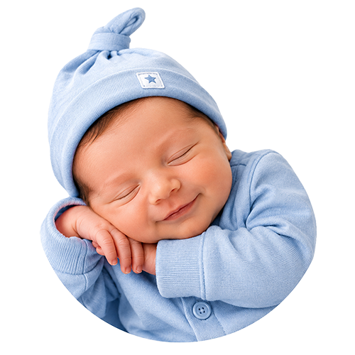 Blue & Soft Neutrals — baby boy gift direction, illustrative; contents vary