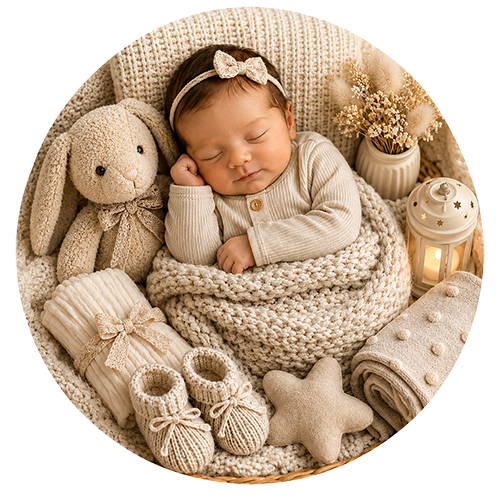 Mom & Baby Essentials — baby gift direction, illustrative; contents vary