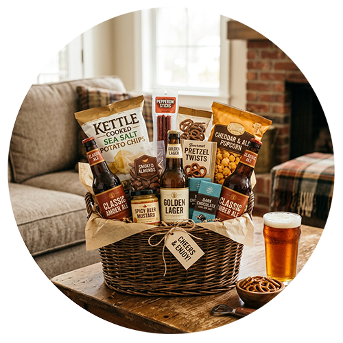 Classic Beer & Snacks theme illustration; exact contents vary