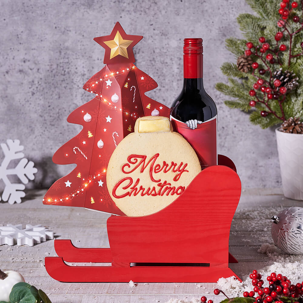 Christmas Wine & Chocolate Gift Sleigh - Gift Baskets Delivery