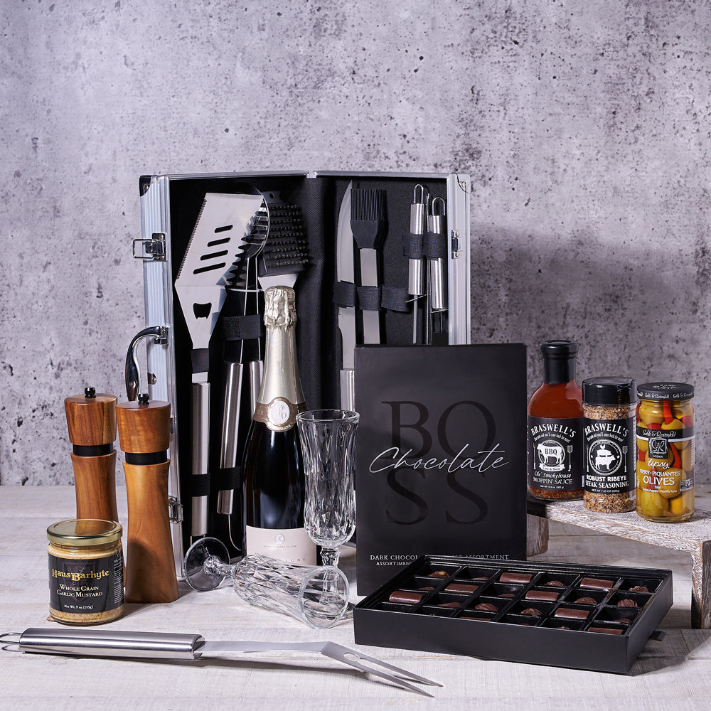 World's Best Barbecuing Gift Basket with Champagne - Gift Baskets Delivery