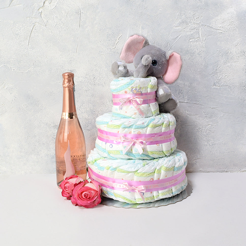 Plush Elephant Baby Gift Basket with Champagne - Gift Baskets Delivery