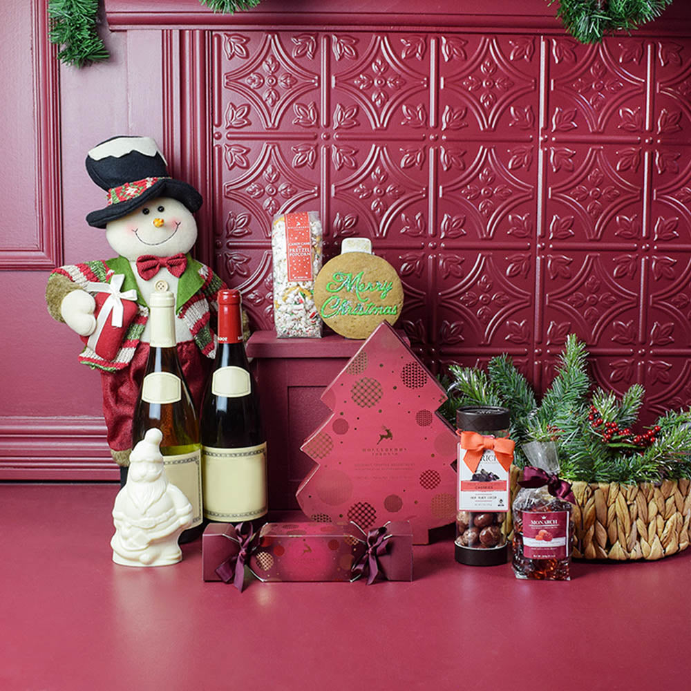 Candy Cane Christmas Wine Basket - Gift Baskets Delivery