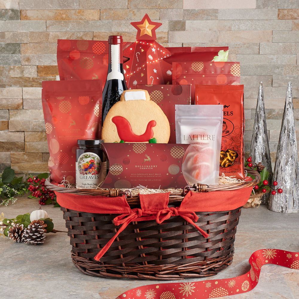 Jolly St. Nick Christmas Wine Gift Basket - Gift Baskets Delivery