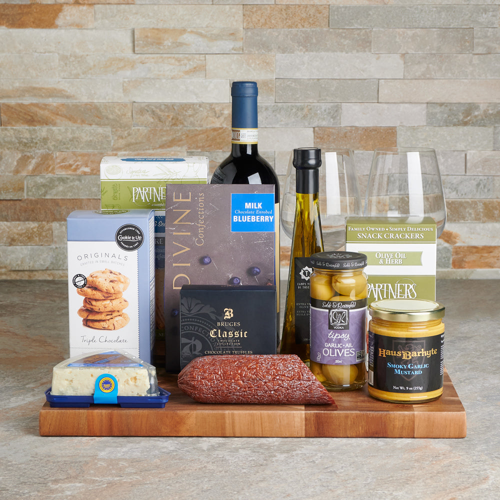 Cheese, Charcuterie & Wine Rustic Gift Basket - Gift Baskets Delivery