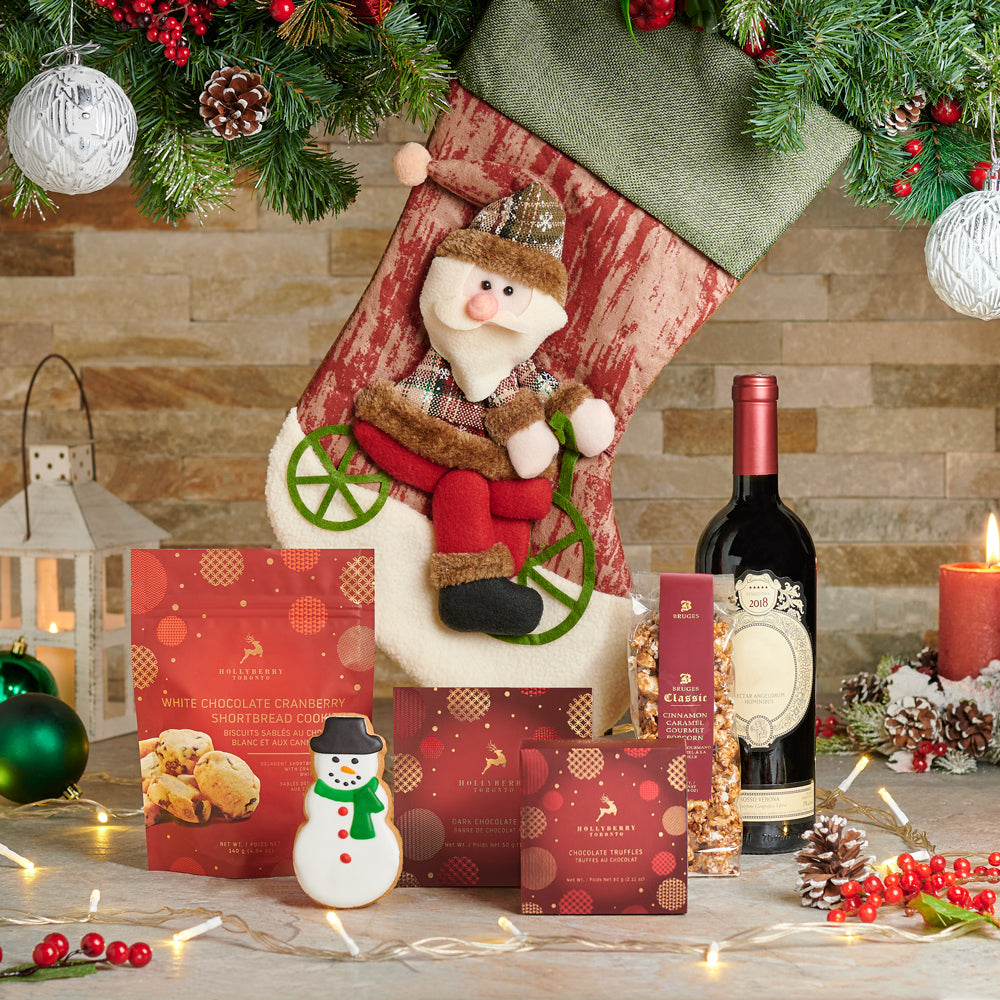 Cycling Santa Stocking & Wine Gift Set - Gift Baskets Delivery