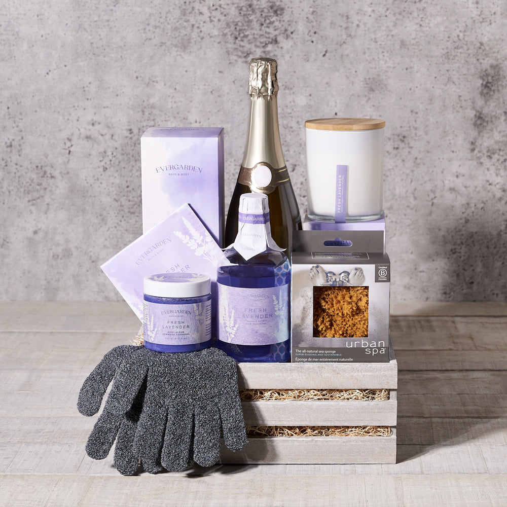 Lavender & Champagne Spa Gift Crate - Gift Baskets Delivery