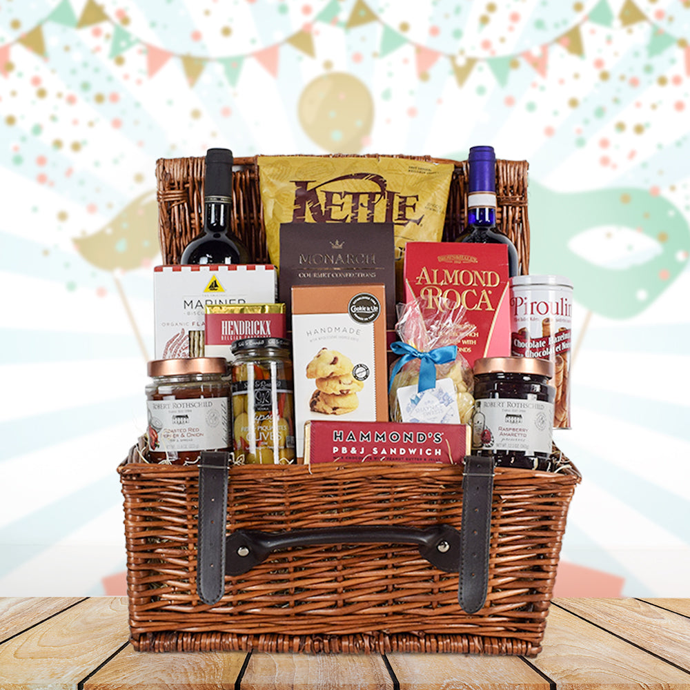 Festive Purim Wine Gift Basket - Gift Baskets Delivery