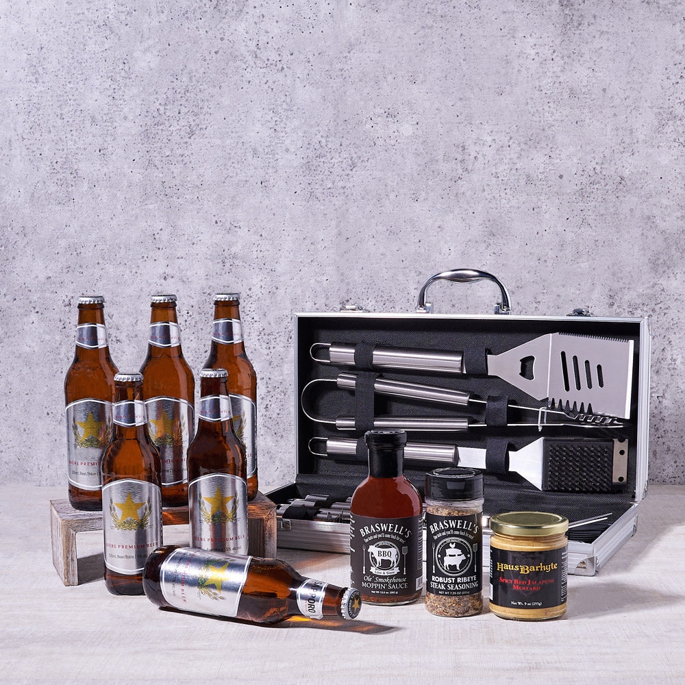 Deluxe Barbeque Tool Gift Basket with Beer! - Gift Baskets Delivery