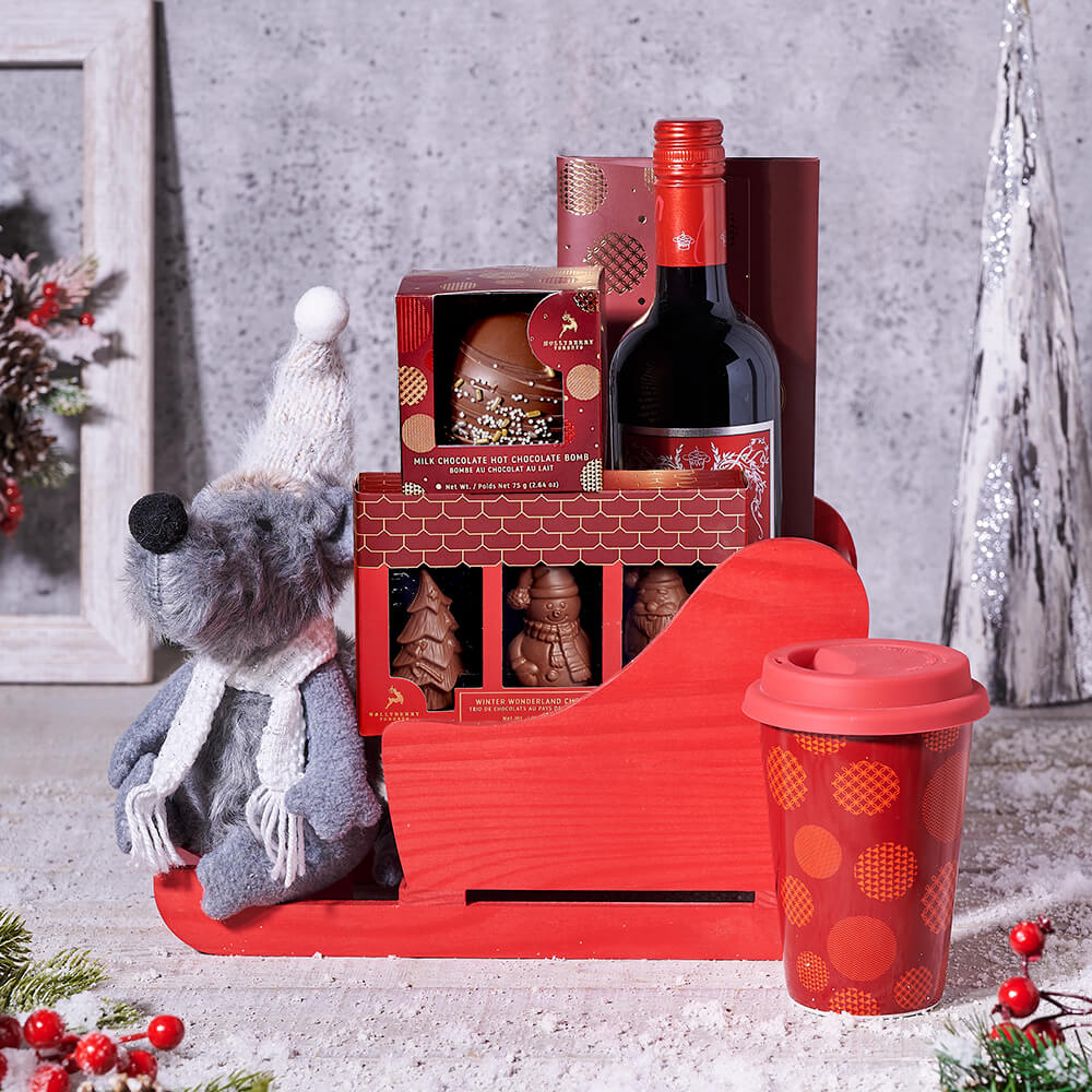 Christmas Sleigh with Wine Gift Basket - Gift Baskets Delivery