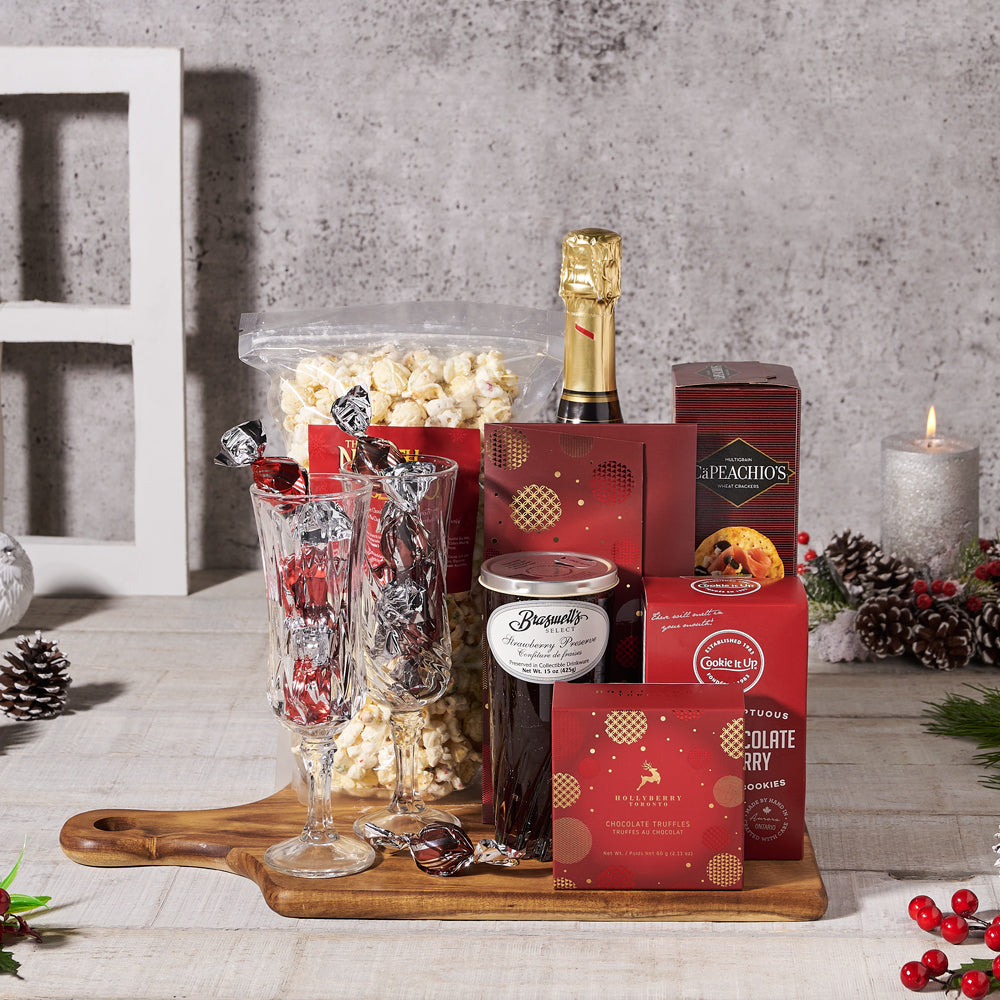 Christmas Champagne & Gourmet Snack Basket - Gift Baskets Delivery