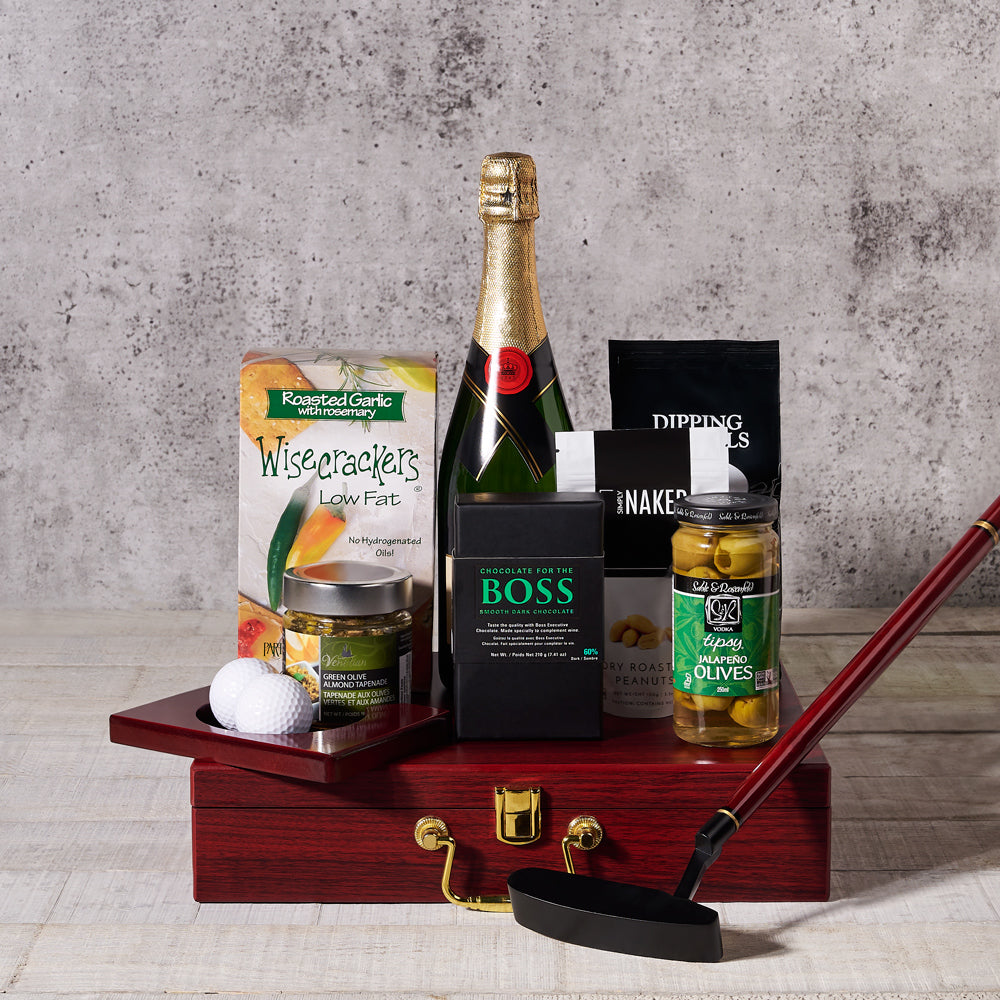 Executive Golf Putting Set Gift Basket, With Champagne - Gift Baskets Delivery