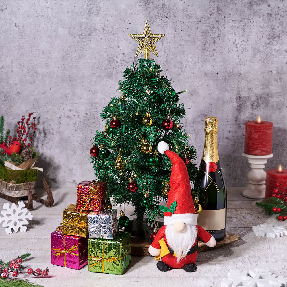 Festive Christmas Tree & Champagne Gift - Gift Baskets Delivery