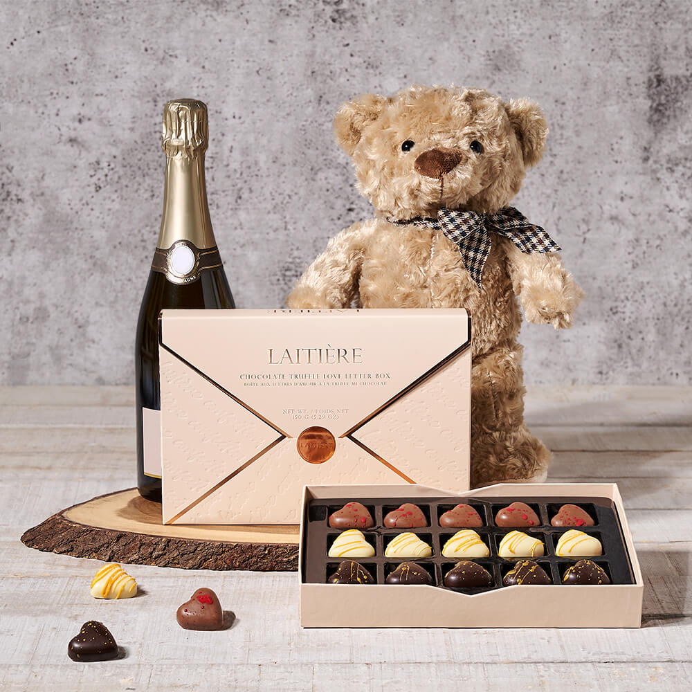 Champagne & Teddy Gift Board - Gift Baskets Delivery