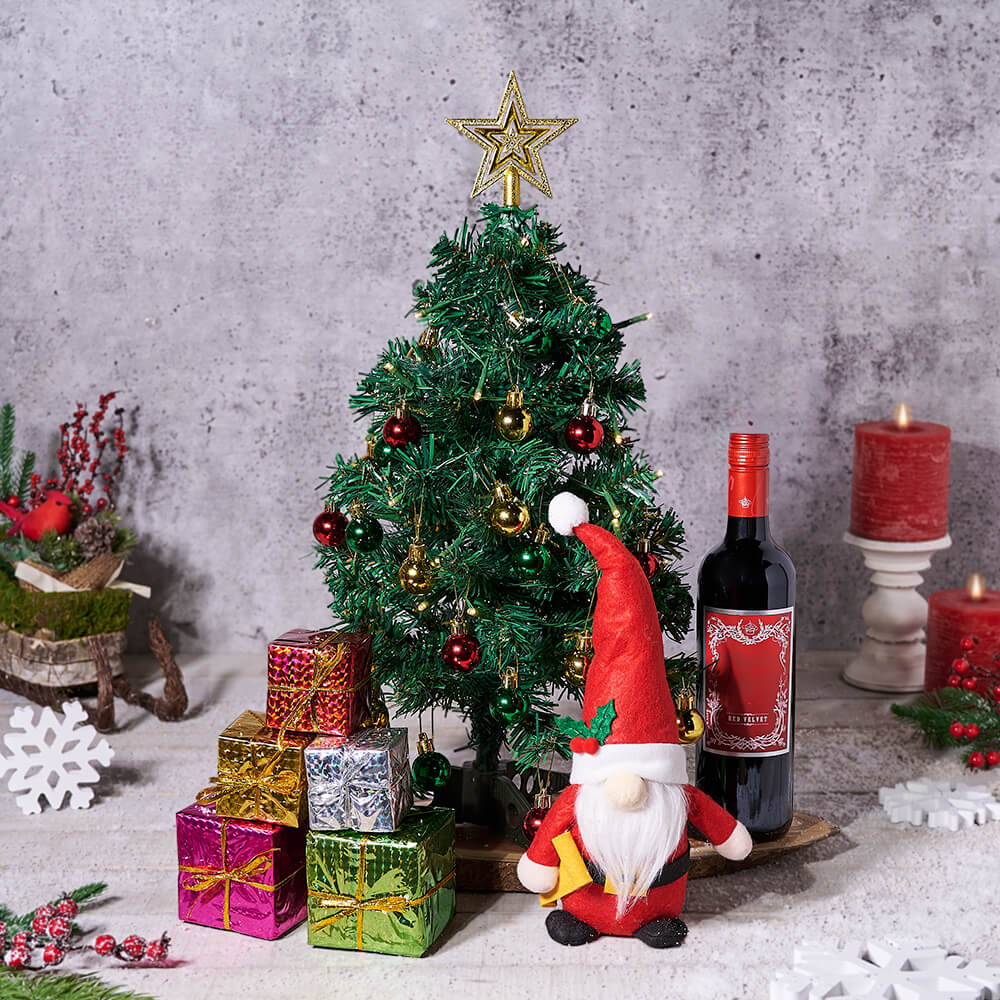 Total Christmas Tree Gift Set with Wine - Gift Baskets Delivery