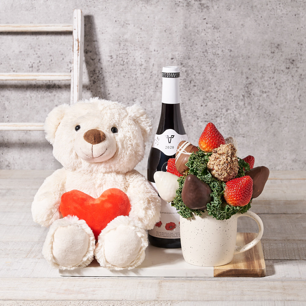 The Chocolate Dipped Strawberries Mug Set with Wine - Gift Baskets Delivery