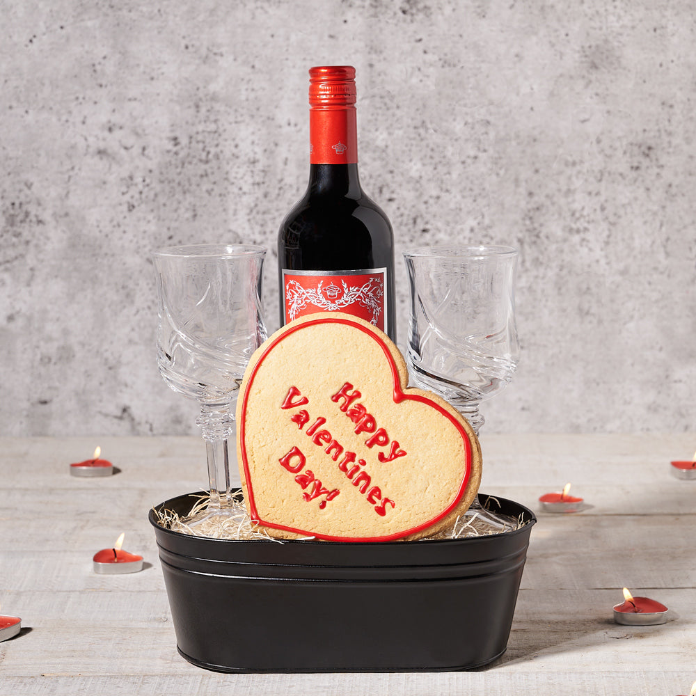 Happy Valentine’s Wine Gift Basket - Gift Baskets Delivery