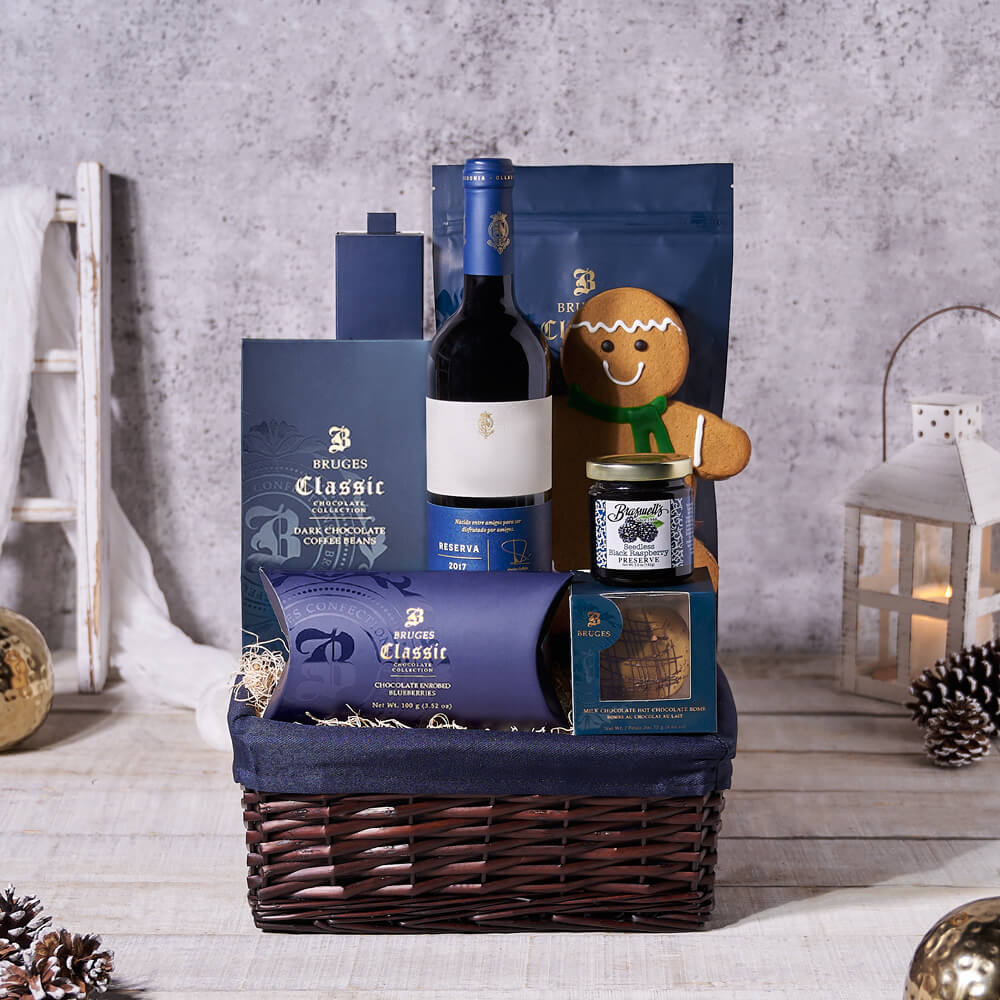 Winter Treats Gift Basket With Wine - Gift Baskets Delivery