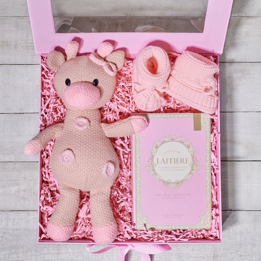 Pure Pink Giraffe Baby Girl Gift Box - Gift Baskets Delivery