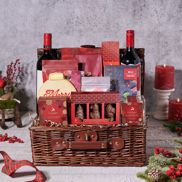 Decadent Christmas Treats & Wine Set - Gift Baskets Delivery