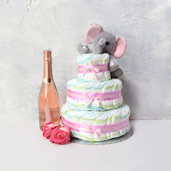 Plush Elephant Baby Gift Basket with Champagne - Gift Baskets Delivery