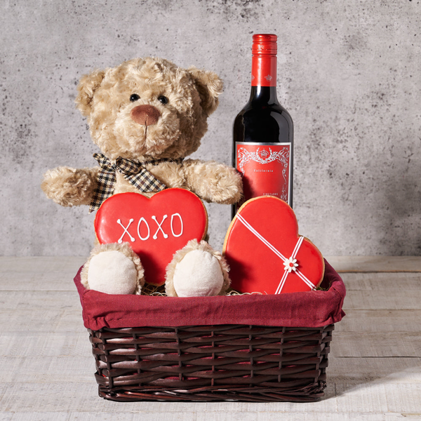 Wine & Bear Valentine’s Day Basket - Gift Baskets Delivery