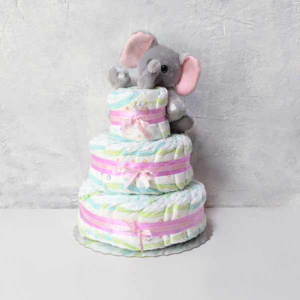 Diaper Cake with Elephant - Gift Baskets Delivery