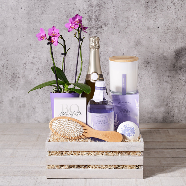 Champagne & Lavender Spa Basket - Gift Baskets Delivery