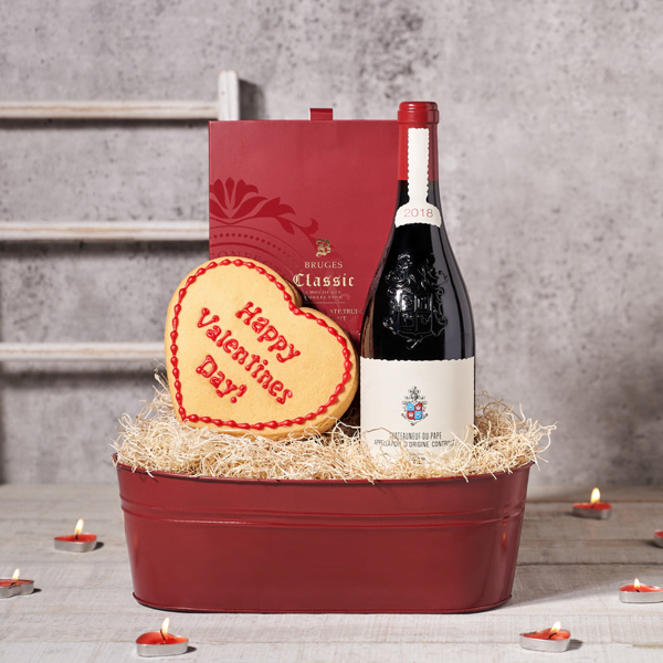 Valentine’s Day Cookie & Wine Gift Basket - Gift Baskets Delivery