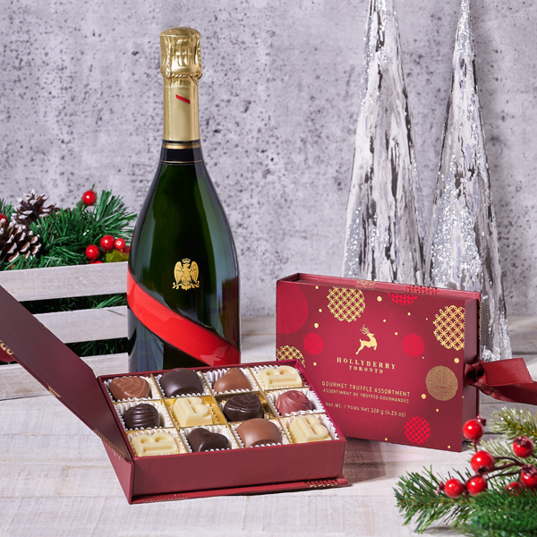 Holiday Champagne & Chocolate Gift Basket - Gift Baskets Delivery