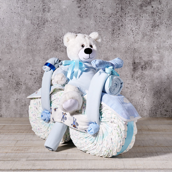 Blue Motorcycle Diaper Cake Gift - Gift Baskets Delivery