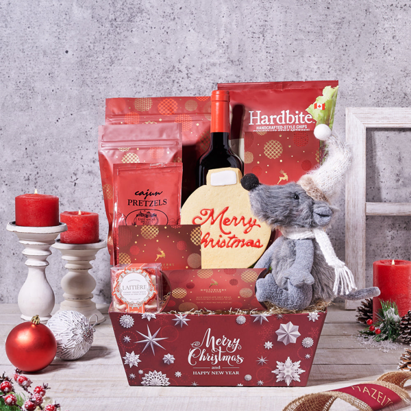 A Traditional Christmas Gift Basket, with Wine - Gift Baskets Delivery