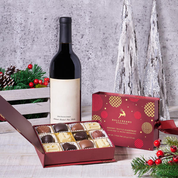 Holiday Wine & Chocolate Gift Basket - Gift Baskets Delivery