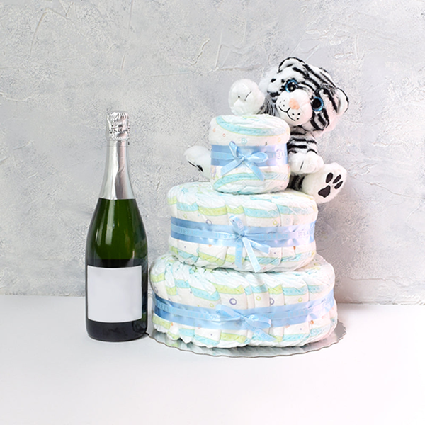 White Tiger & Diapers Champagne Gift Set - Gift Baskets Delivery