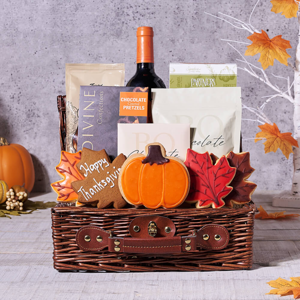 Thanksgiving Wine & Treats Basket - Gift Baskets Delivery