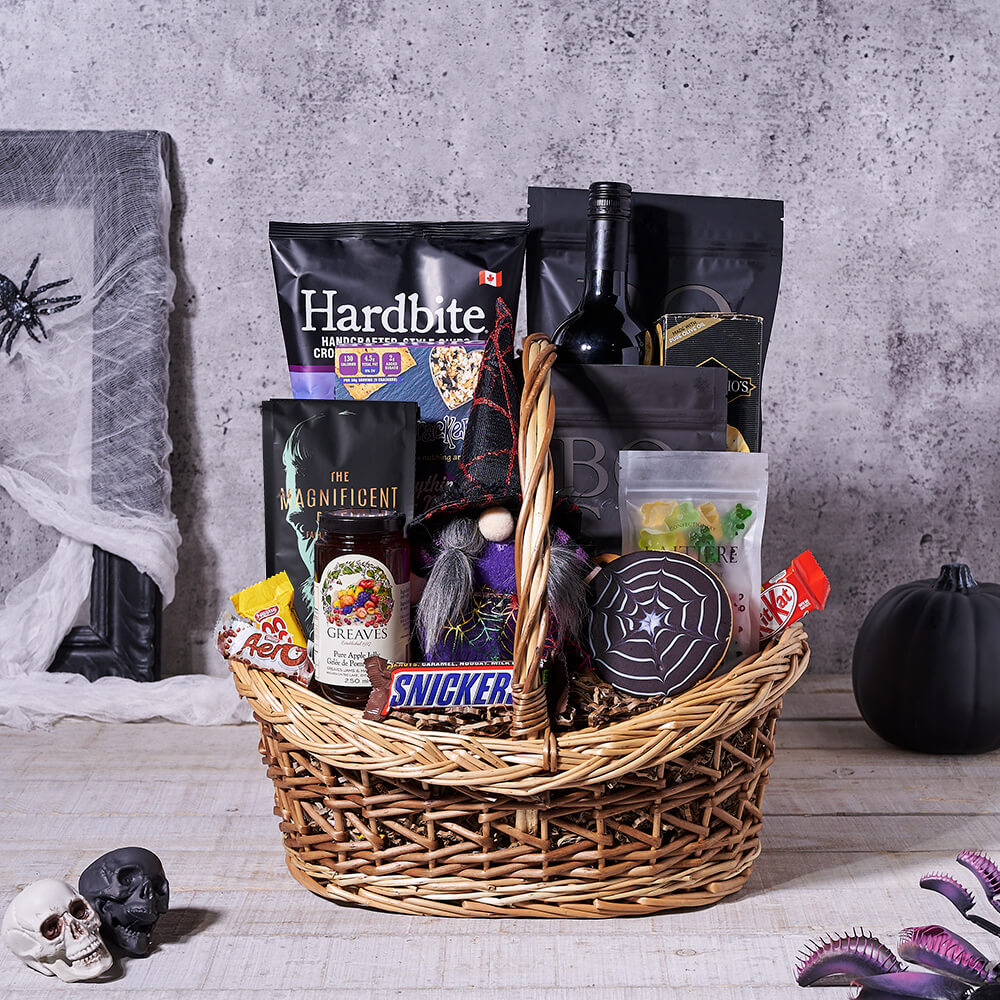 Wine & Sweet Treat Halloween Gift Basket - Gift Baskets Delivery