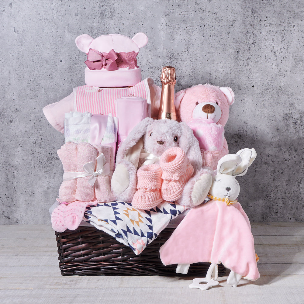 New Baby Girl Bubbly Welcoming Gift Basket - Gift Baskets Delivery New Baby Girl Bubbly Welcoming Gift Basket - Gift Baskets Delivery