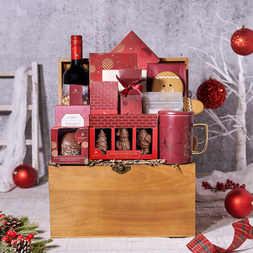 Cozy Christmas Wine Gift Basket - Gift Baskets Delivery