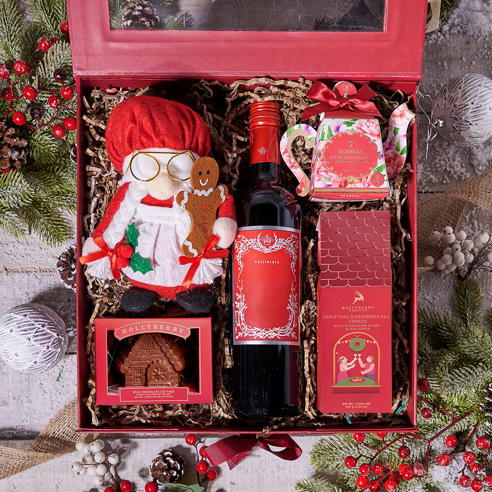 Mrs. Claus Christmas Wine & Tea Gift - Gift Baskets Delivery Mrs. Claus Christmas Wine & Tea Gift - Gift Baskets Delivery
