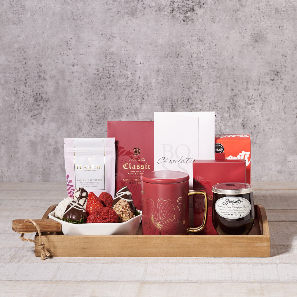 Indulgent Strawberries & Tea Gift Tray - Gift Baskets Delivery