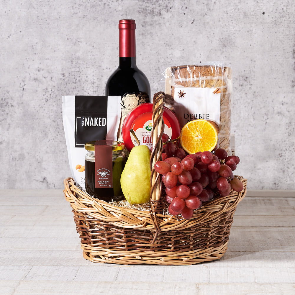 Wine & Gourmet Treat Fruit Basket - Gift Baskets Delivery