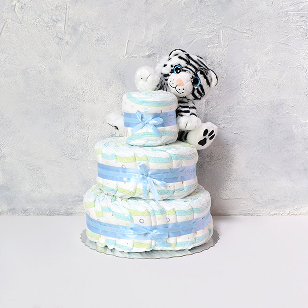 White Tiger & Diaper Cake Gift Set - Gift Baskets Delivery