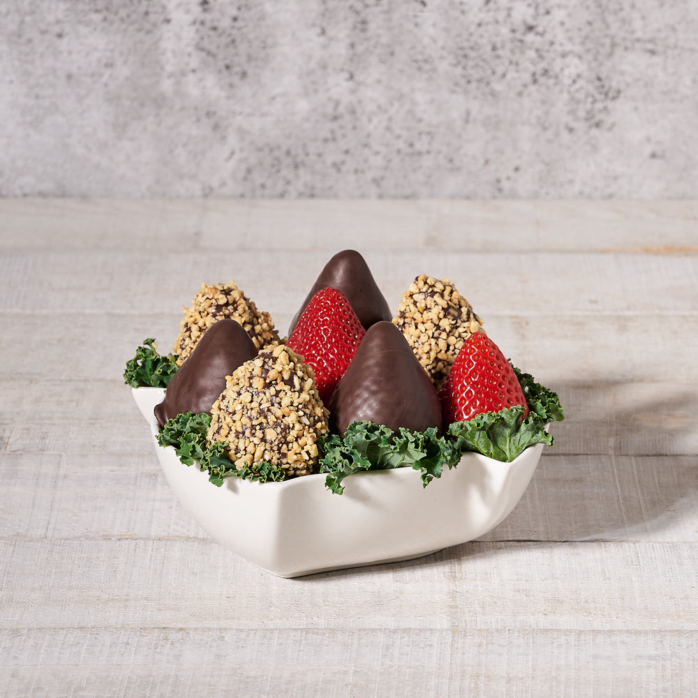 Chocolate Dipped Strawberries in Ivy Dish - Gift Baskets Delivery