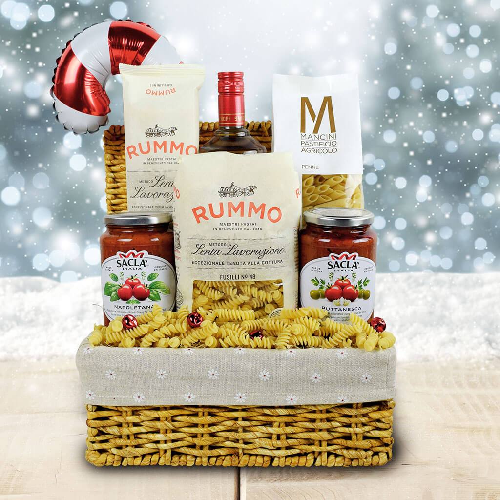 Pasta Extravaganza Christmas Liquor Gift Basket - Gift Baskets Delivery